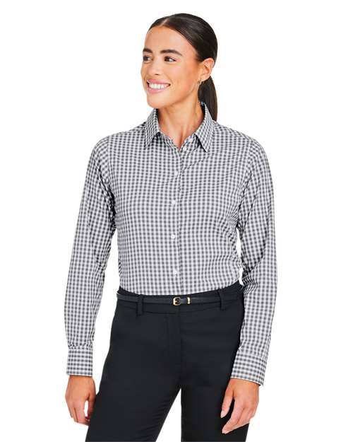 Women's CrownLux Performance® Gingham Dress Shirt - - 13421 Graphite White 3-3.9 oz 684B2 AB Exclusive Brands CA New ab Devon & Jones DG536W Dress Shirts Long Sleeves Moisture-Management New AB Nylon S&S Exclusive Brands Spandex Tops Womens Wovens Wovens & Dress Shirts Yarn Dyed