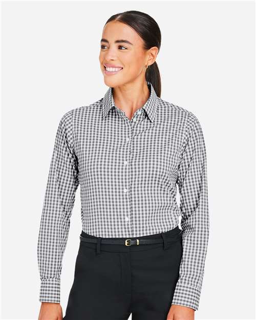 Devon & Jones DG536W, Women's Crownlux Performance Gingham Dress Shirt, Graphite/ White