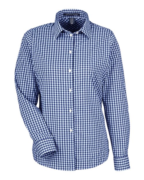 Devon & Jones DG536W, Women's Crownlux Performance Gingham Dress Shirt, Navy/ White