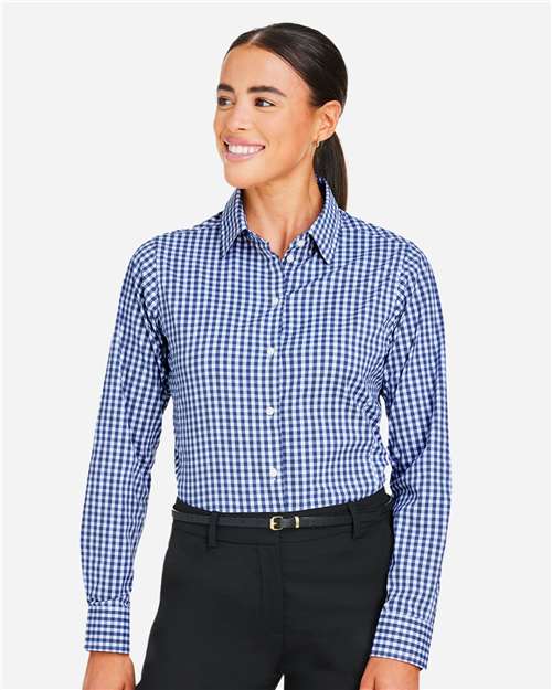 Devon & Jones DG536W, Women's Crownlux Performance Gingham Dress Shirt, Navy/ White
