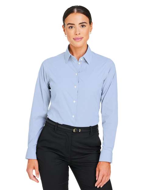 Women's CrownLux Performance® Microstripe Dress Shirt - - 13423 French Blue White 3-3.9 oz 686B2 AB Exclusive Brands CA New ab Devon & Jones DG537W Dress Shirts Long Sleeves Moisture-Management New AB Nylon S&S Exclusive Brands Spandex Stripes Tops Womens Wovens Wovens & Dress Shirts Yarn Dyed