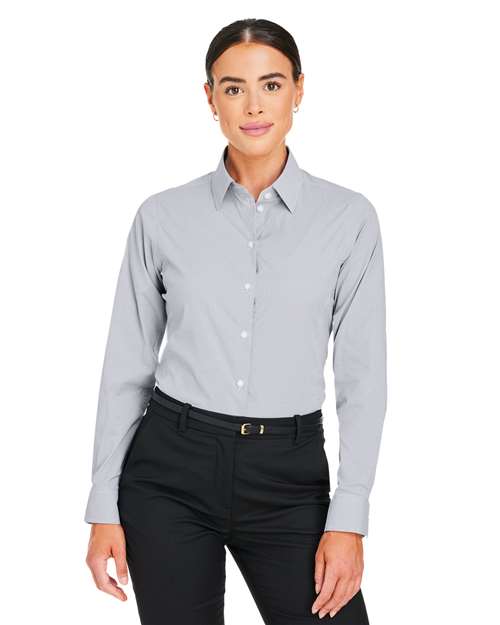 Women's CrownLux Performance® Microstripe Dress Shirt - - 13423 Graphite White 3-3.9 oz 686B2 AB Exclusive Brands CA New ab Devon & Jones DG537W Dress Shirts Long Sleeves Moisture-Management New AB Nylon S&S Exclusive Brands Spandex Stripes Tops Womens Wovens Wovens & Dress Shirts Yarn Dyed