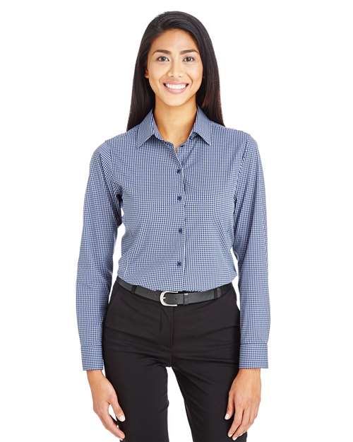 Women's CrownLux Performance® Tonal Mini Check Woven Dress Shirt - - 13432 Navy 3-3.9 oz 682B2 AB Exclusive Brands CA New ab Devon & Jones DG535W Dress Shirts Long Sleeves New AB Nylon S&S Exclusive Brands Spandex Tops Womens Wovens Wovens & Dress Shirts Yarn Dyed