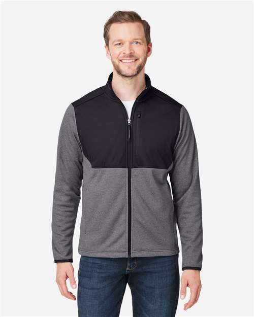 CORE365 CE74, Men's Venture Heathered Stripe Hybrid Jacket, Black/ White