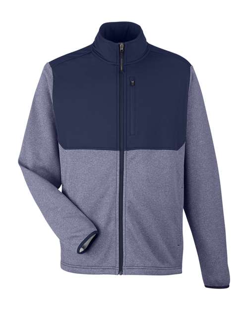 CORE365 CE74, Men's Venture Heathered Stripe Hybrid Jacket, Classic Navy/ White
