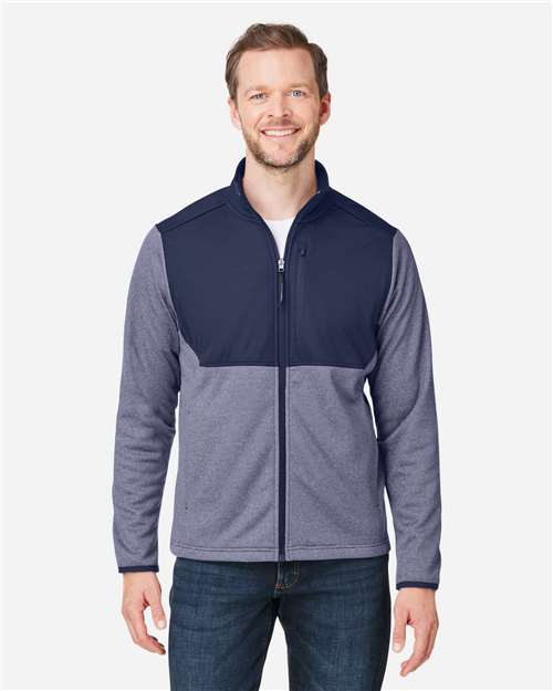 CORE365 CE74, Men's Venture Heathered Stripe Hybrid Jacket, Classic Navy/ White