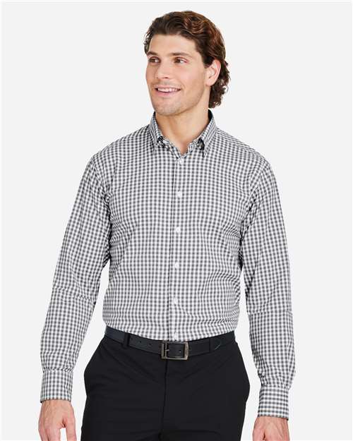 Devon & Jones DG536, Men's Crownlux Performance Gingham Dress Shirt, Graphite/ White