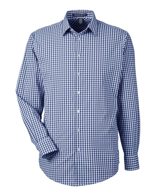 Devon & Jones DG536, Men's Crownlux Performance Gingham Dress Shirt, Navy/ White