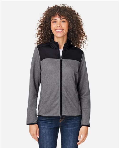 CORE365 CE74W, Women's Venture Heathered Stripe Hybrid Jacket, Black/ White