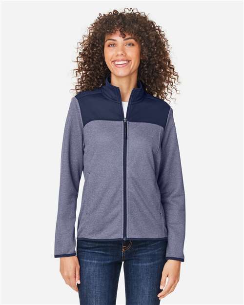 CORE365 CE74W, Women's Venture Heathered Stripe Hybrid Jacket, Classic Navy/ White