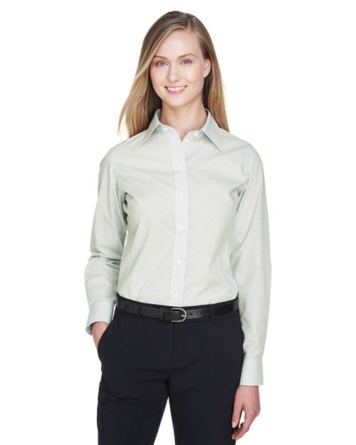 Women's Crown Collection® Micro Tattersall Woven Dress Shirt - - 13634 White Forest Lime 671B2 AB Exclusive Brands CA New ab Devon & Jones DG510W Dress Shirts Long Sleeves New AB S&S Deep Deals Tops Womens Wovens Wovens & Dress Shirts Wrinkle Free