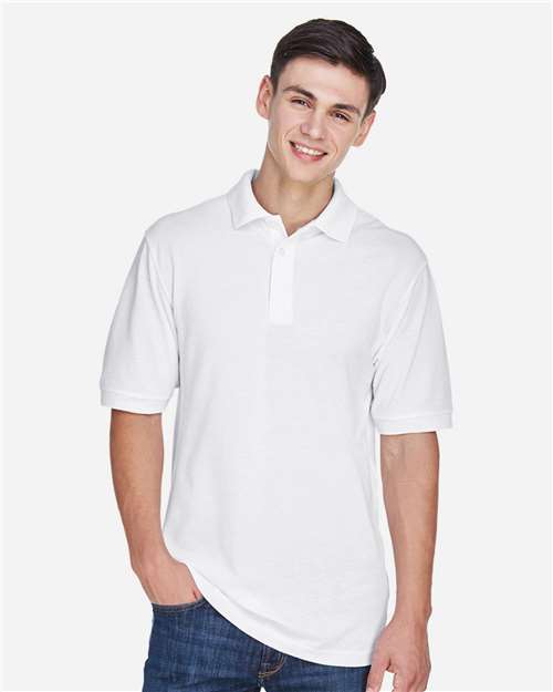 Harriton M265, Men's Easy Blend Polo, White