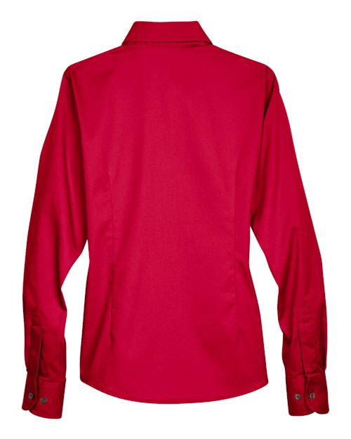 Harriton M500W, Women's Easy Blend Twill Dress Shirt With Stain-release, Red