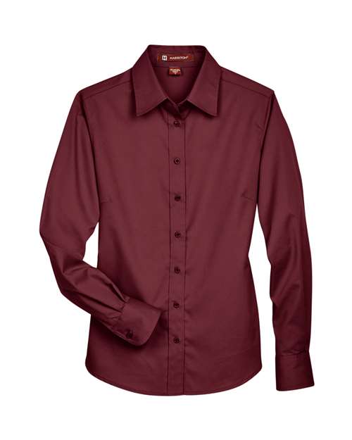 Harriton M500W, Women's Easy Blend Twill Dress Shirt With Stain-release, Wine