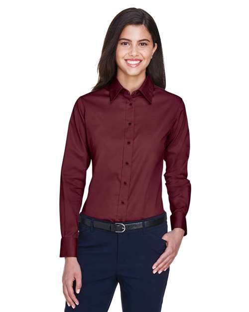Harriton M500W, Women's Easy Blend Twill Dress Shirt With Stain-release, Wine