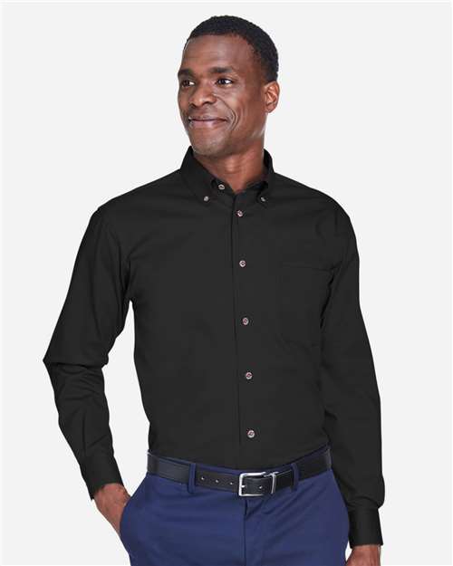 Harriton M500, Men's Easy Blend Twill Shirt, Black