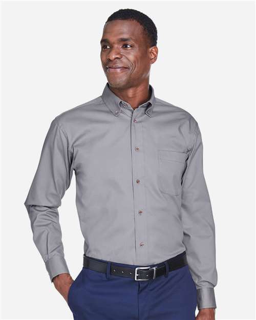 Harriton M500, Men's Easy Blend Twill Shirt, Dark Grey