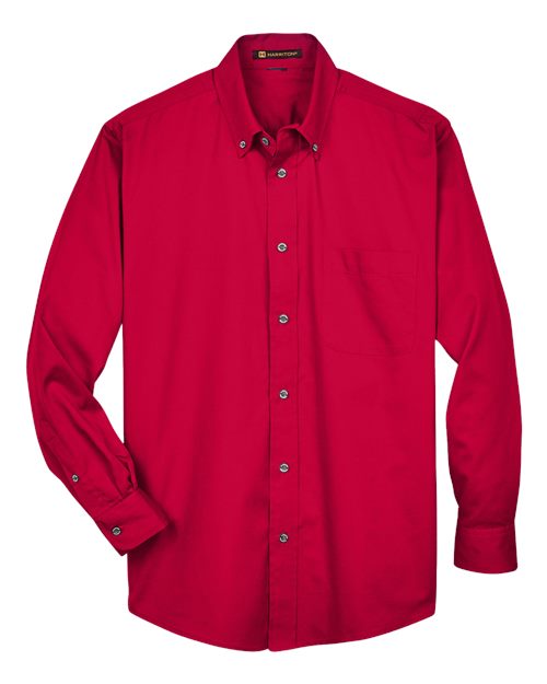 Harriton M500, Men's Easy Blend Twill Shirt, Red