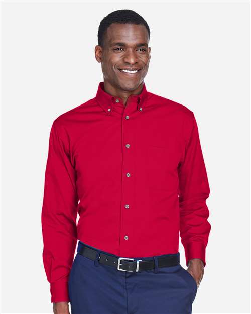 Harriton M500, Men's Easy Blend Twill Shirt, Red
