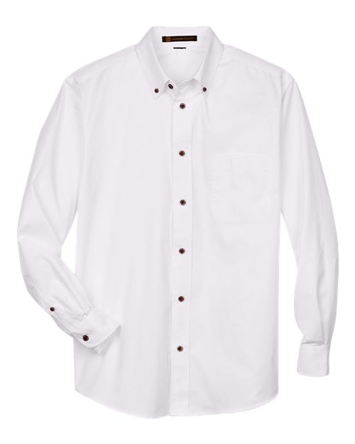 Harriton M500, Men's Easy Blend Twill Shirt, White