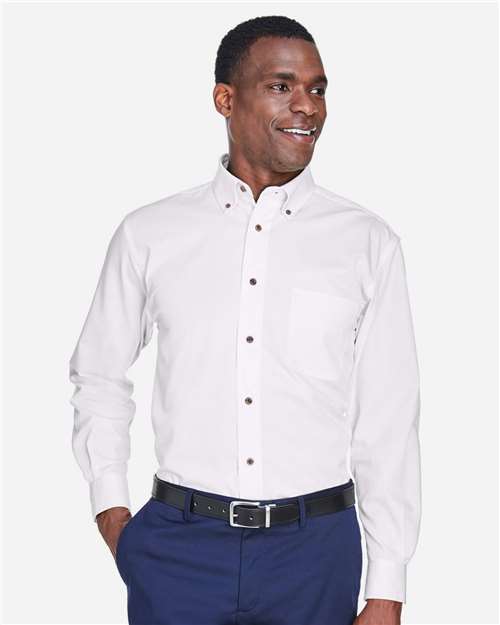 Harriton M500, Men's Easy Blend Twill Shirt, White