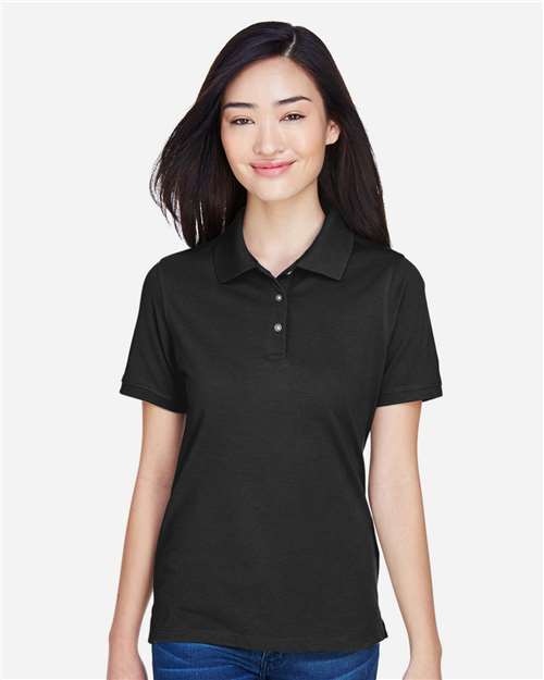Harriton M265W, Women's Easy Blend Polo, Black