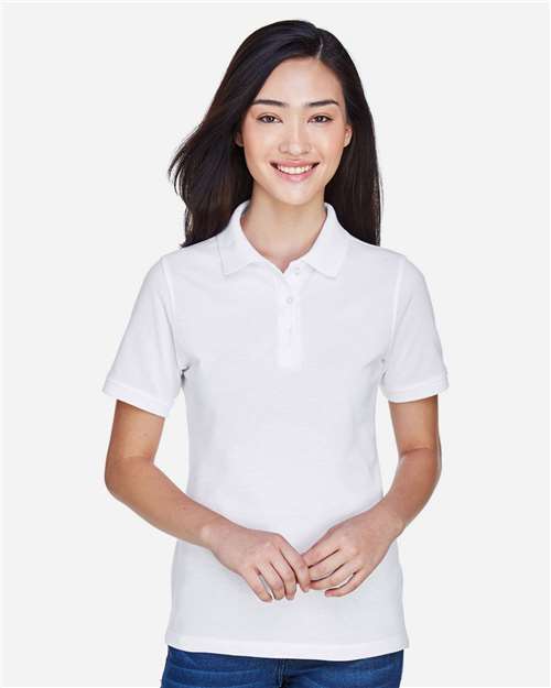 Harriton M265W, Women's Easy Blend Polo, White