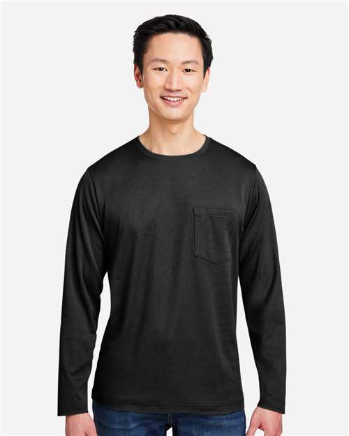 Harriton M118L, Unisex Charge Snag And Soil Protect Long Sleeve T-shirt, Black