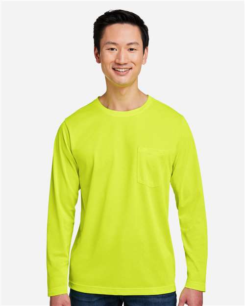 Harriton M118L, Unisex Charge Snag And Soil Protect Long Sleeve T-shirt, Safety Yellow