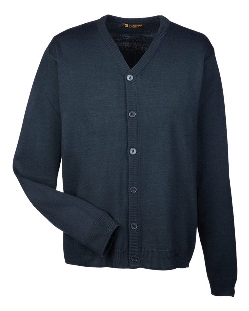 Harriton M425, Men's Pilbloc V-neck Button Cardigan Sweater, Dark Navy
