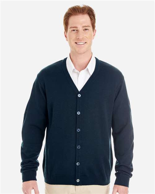 Harriton M425, Men's Pilbloc V-neck Button Cardigan Sweater, Dark Navy