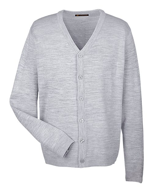 Harriton M425, Men's Pilbloc V-neck Button Cardigan Sweater, Grey Heather