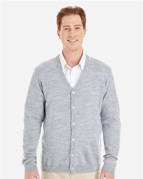 Harriton M425, Men's Pilbloc V-neck Button Cardigan Sweater, Grey Heather
