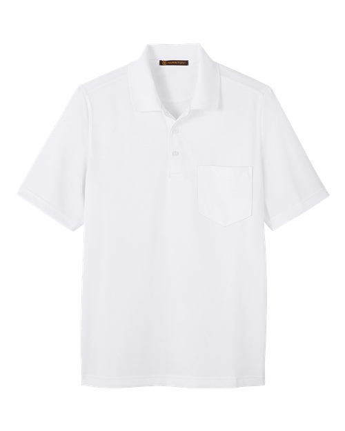 Harriton M348P, Men's Advantage Snag Protection Plus Il Pocket Polo, White