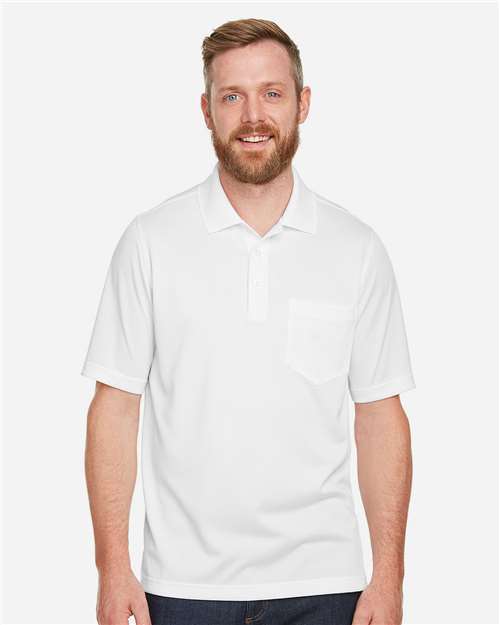 Harriton M348P, Men's Advantage Snag Protection Plus Il Pocket Polo, White