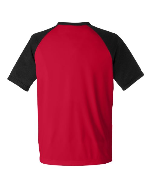 Team 365 TT62, Unisex Zone Colorblock Raglan T-shirt, Sport Red/ Black Heather