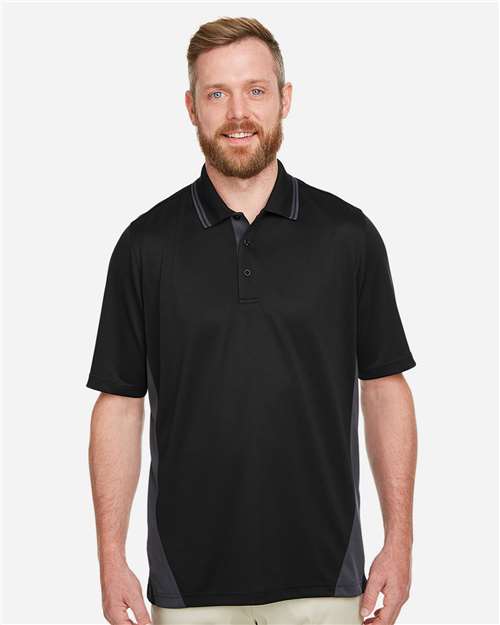 Harriton M386, Men's Flash Snag Protection Plus Il Colorblock Polo, Black/ Dark Charcoal