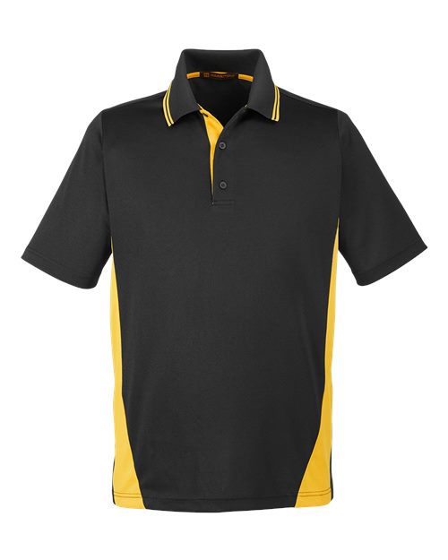 Harriton M386, Men's Flash Snag Protection Plus Il Colorblock Polo, Black/ Sunray Yellow