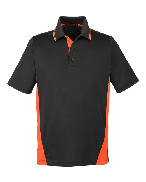 Harriton M386, Men's Flash Snag Protection Plus Il Colorblock Polo, Black/ Team Orange