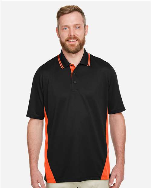 Harriton M386, Men's Flash Snag Protection Plus Il Colorblock Polo, Black/ Team Orange
