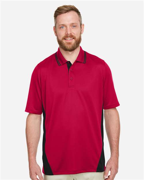 Harriton M386, Men's Flash Snag Protection Plus Il Colorblock Polo, Red/ Black