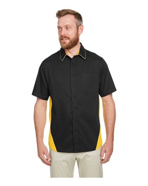 Men's Flash IL Colorblock Shirt - - 13894 Black Sunray Yellow 266B9 4-4.9 oz AB Exclusive Brands CA New ab Cotton Dress Shirts Harriton M586 Mens & Unisex New AB Pockets Polyester S&S Deep Deals S&S Exclusive Brands Short Sleeves Stain Resistant Tops Workwear Wovens Wovens & Dress Shirts Wrinkle Free