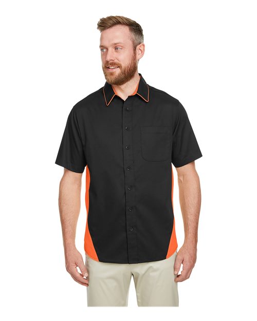 Men's Flash IL Colorblock Shirt - - 13894 Black Team Orange 266B9 4-4.9 oz AB Exclusive Brands CA New ab Cotton Dress Shirts Harriton M586 Mens & Unisex New AB Pockets Polyester S&S Deep Deals S&S Exclusive Brands Short Sleeves Stain Resistant Tops Workwear Wovens Wovens & Dress Shirts Wrinkle Free