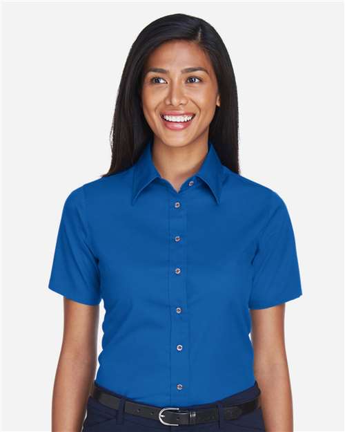 Harriton M500SW, Women's Easy Blend Short Sleeve Twill Dress Shirt With Stain-release, French Blue