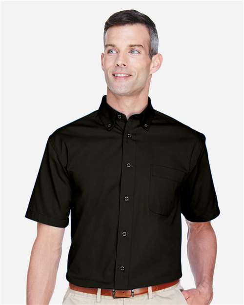 Harriton M500S, Men's Easy Blend Twill Dress Shirt With Stain-release, Black