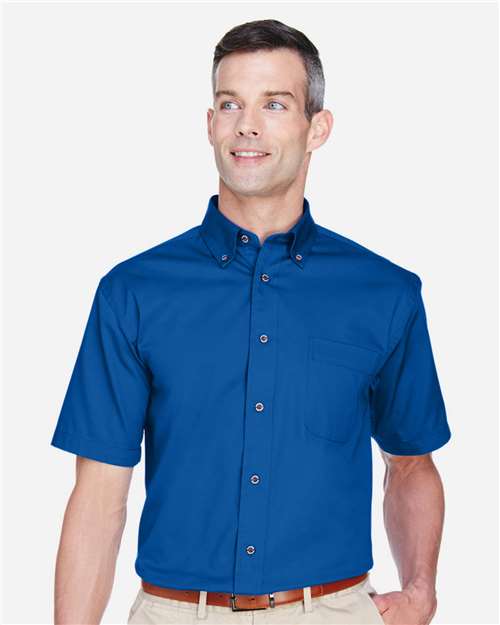 Harriton M500S, Men's Easy Blend Twill Dress Shirt With Stain-release, French Blue