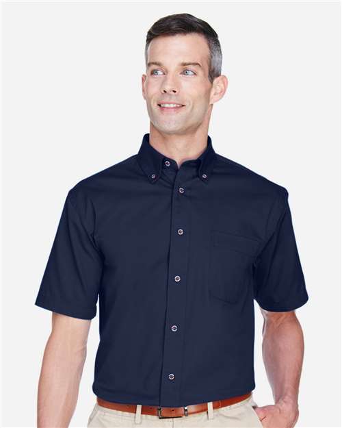 Harriton M500S, Men's Easy Blend Twill Dress Shirt With Stain-release, Navy