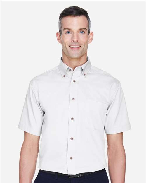 Harriton M500S, Men's Easy Blend Twill Dress Shirt With Stain-release, White