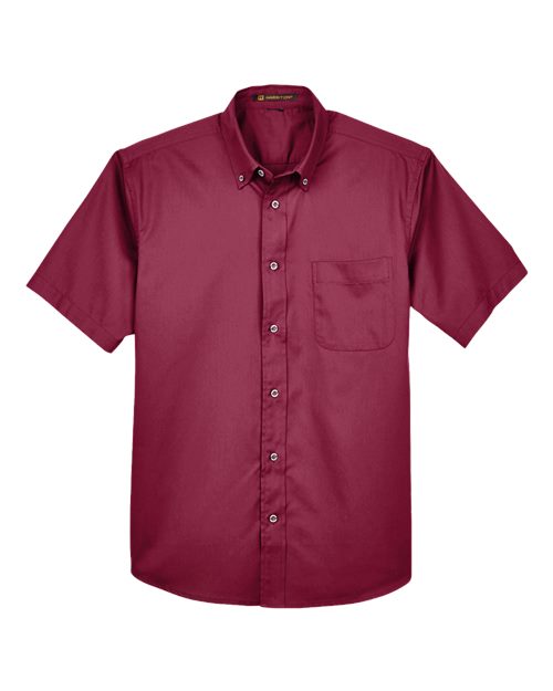 Harriton M500S, Men's Easy Blend Twill Dress Shirt With Stain-release, Wine