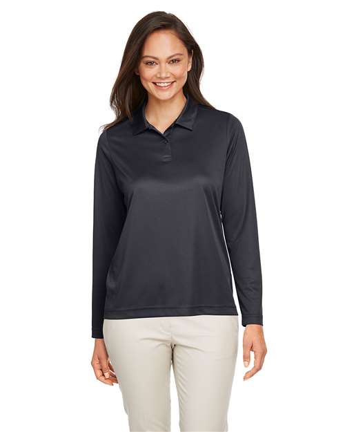 Women's Zone Performance Long Sleeve Polo - - 13902 Black 3-3.9 oz 721D9 AB Exclusive Brands Activewear CA New ab Long Sleeves Moisture-Management New AB Performance Polos Polos & Knits Polyester - 100% S&S Exclusive Brands Spiritwear Sport Shirts Sun/UV Protection Team 365 Tops TT51LW Womens